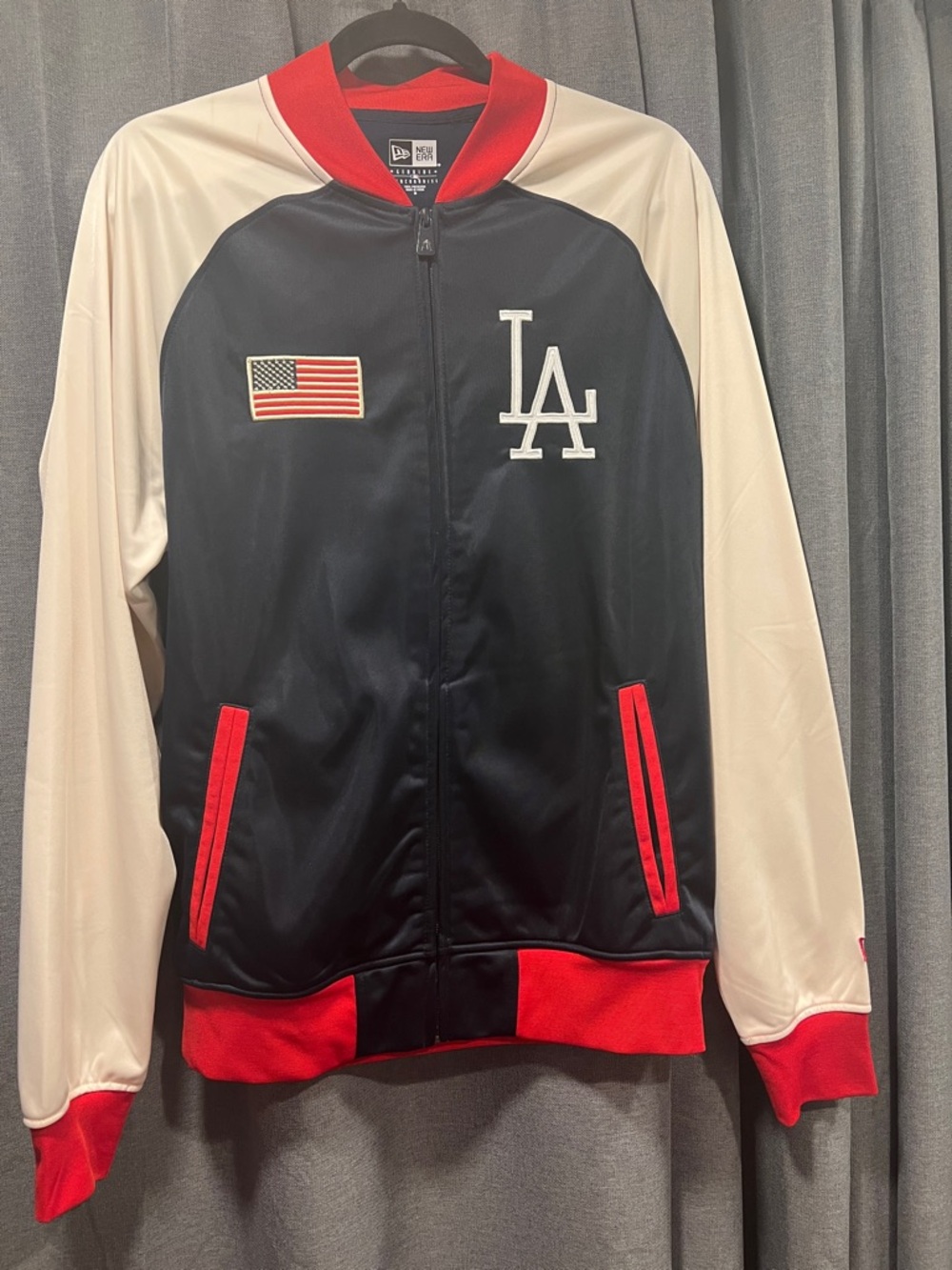 New Era LA Dodgers Satin Jacket - Navy, Cream & Red Accents